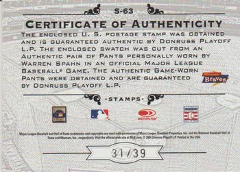 2005 Leaf Century - Stamps Material Centennial #S-63 Warren Spahn Back