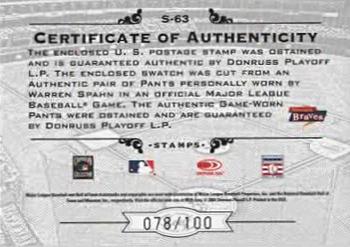 2005 Leaf Century - Stamps Material USA Flag #S-63 Warren Spahn Back