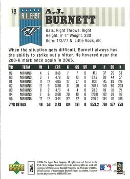 2006 Upper Deck First Pitch #73 A.J. Burnett Back