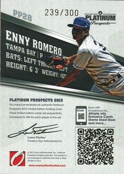 2013 Onyx Platinum Prospects #PP30 Enny Romero Back
