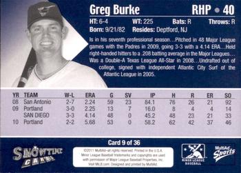 2011 MultiAd Tucson Padres #9 Greg Burke Back