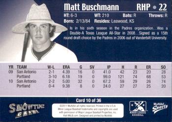 2011 MultiAd Tucson Padres #10 Matt Buschmann Back