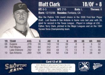 2011 MultiAd Tucson Padres #12 Matt Clark Back