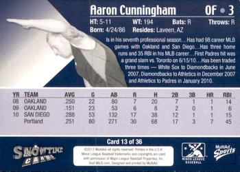 2011 MultiAd Tucson Padres #13 Aaron Cunningham Back