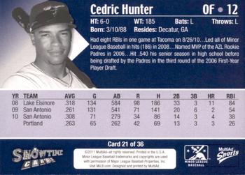 2011 MultiAd Tucson Padres #21 Cedric Hunter Back