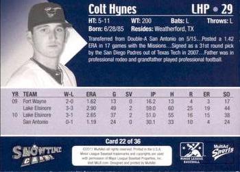 2011 MultiAd Tucson Padres #22 Colt Hynes Back