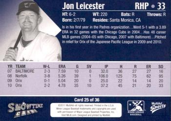 2011 MultiAd Tucson Padres #25 Jon Leicester Back