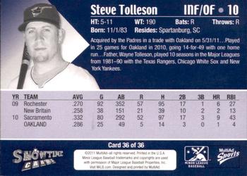 2011 MultiAd Tucson Padres #36 Steve Tolleson Back