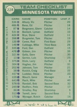 1977 Topps - Team Checklists #228 Minnesota Twins / Gene Mauch Back