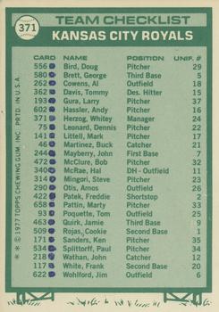 1977 Topps - Team Checklists #371 Kansas City Royals / Whitey Herzog Back