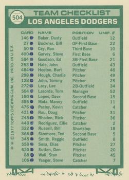 1977 Topps - Team Checklists #504 Los Angeles Dodgers / Tom Lasorda Back