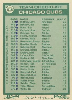 1977 Topps - Team Checklists #518 Chicago Cubs / Herman Franks Back