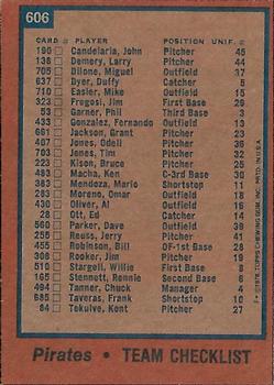 1978 Topps - Team Checklists #606 Pittsburgh Pirates Back