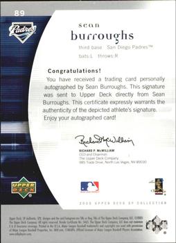 2005 SP Collection - SP Authentic Signatures #89 Sean Burroughs Back