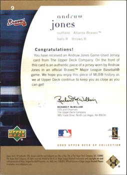 2005 SP Collection - SP Authentic Materials Parallel #9 Andruw Jones Back