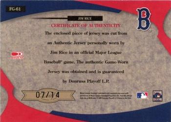 2005 Leaf Certified Materials - Fabric of the Game Jersey Number #FG-61 Jim Rice Back