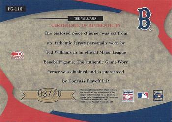 2005 Leaf Certified Materials - Fabric of the Game Position #FG-116 Ted Williams Back