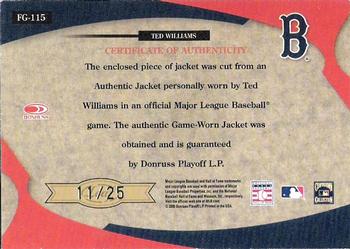 2005 Leaf Certified Materials - Fabric of the Game Reward #FG-115 Ted Williams Back