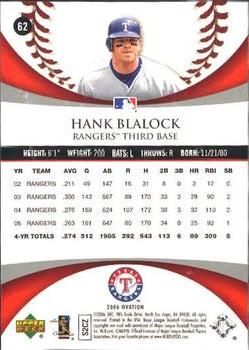 2006 Upper Deck Ovation #62 Hank Blalock Back