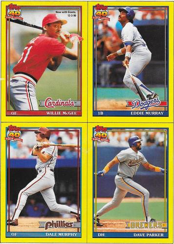 1991 O-Pee-Chee - Wax Box Bottom Panels #I-J-K-L Willie McGee / Dale Murphy / Eddie Murray / Dave Parker Front