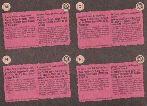 1989 O-Pee-Chee - Wax Box Bottom Panels #M-N-O-P Bruce Sutter / Don Sutton / Kent Tekulve / Dave Winfield Back