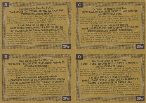 1990 O-Pee-Chee - Wax Box Bottom Panels #A-B-C-D Wade Boggs / George Brett / Andre Dawson / Darrell Evans Back