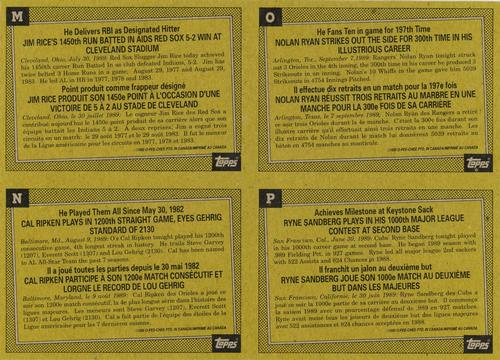 1990 O-Pee-Chee - Wax Box Bottom Panels #M-N-O-P Jim Rice / Cal Ripken / Nolan Ryan / Ryne Sandberg Back