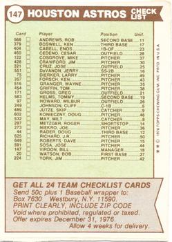 1976 Topps - Team Checklists #147 Houston Astros / Bill Virdon Back