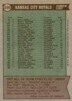 1976 Topps - Team Checklists #236 Kansas City Royals / Whitey Herzog Back
