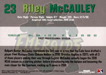 2018 Grandstand Eugene Emeralds #NNO Riley McCauley Back