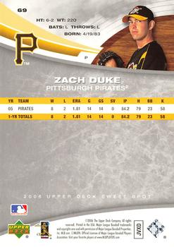 2006 Upper Deck Sweet Spot #69 Zach Duke Back
