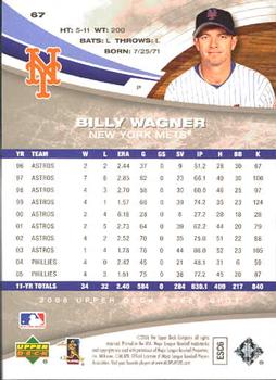 2006 Upper Deck Sweet Spot #67 Billy Wagner Back