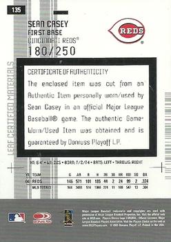 2005 Leaf Certified Materials - Mirror Fabric Red #135 Sean Casey Back