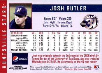 2010 Grandstand Huntsville Stars #NNO Josh Butler Back