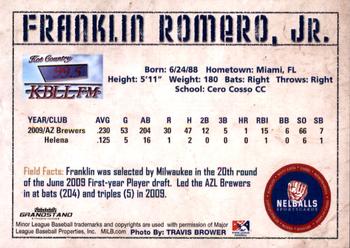 2010 Grandstand Helena Brewers #NNO Franklin Romero Back