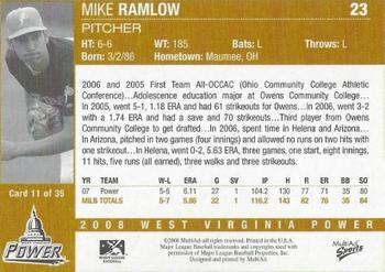 2008 MultiAd West Virginia Power #11 Mike Ramlow Back