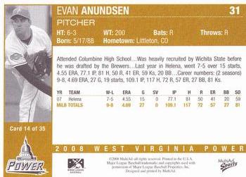 2008 MultiAd West Virginia Power #14 Evan Anundsen Back