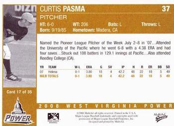 2008 MultiAd West Virginia Power #17 Curtis Pasma Back