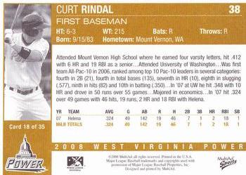 2008 MultiAd West Virginia Power #18 Curt Rindal Back