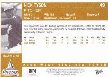 2008 MultiAd West Virginia Power #23 Nick Tyson Back