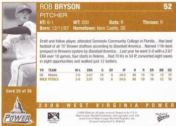 2008 MultiAd West Virginia Power #25 Rob Bryson Back