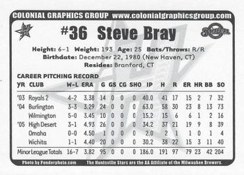 2006 Huntsville Stars #NNO Steve Bray Back