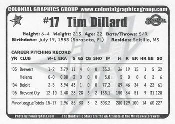 2006 Huntsville Stars #NNO Tim Dillard Back