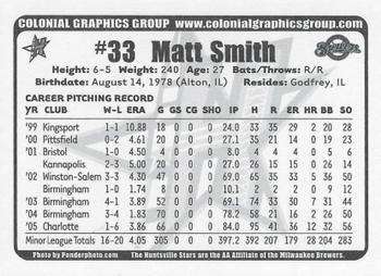 2006 Huntsville Stars #NNO Matt Smith Back