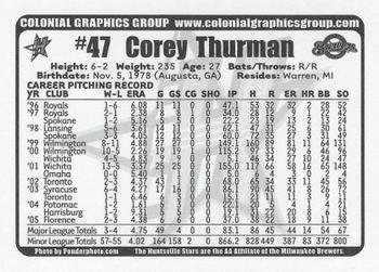 2006 Huntsville Stars #NNO Corey Thurman Back