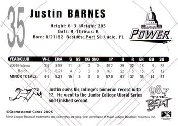 2005 Grandstand West Virginia Power #NNO Justin Barnes Back