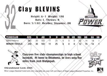 2005 Grandstand West Virginia Power #NNO Clay Blevins Back