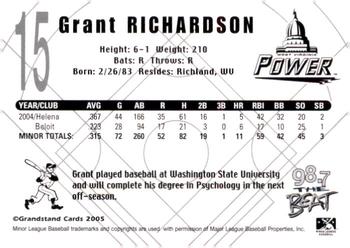 2005 Grandstand West Virginia Power #NNO Grant Richardson Back