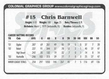 2004 Huntsville Stars #NNO Chris Barnwell Back