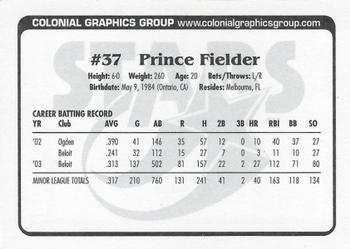 2004 Huntsville Stars #NNO Prince Fielder Back